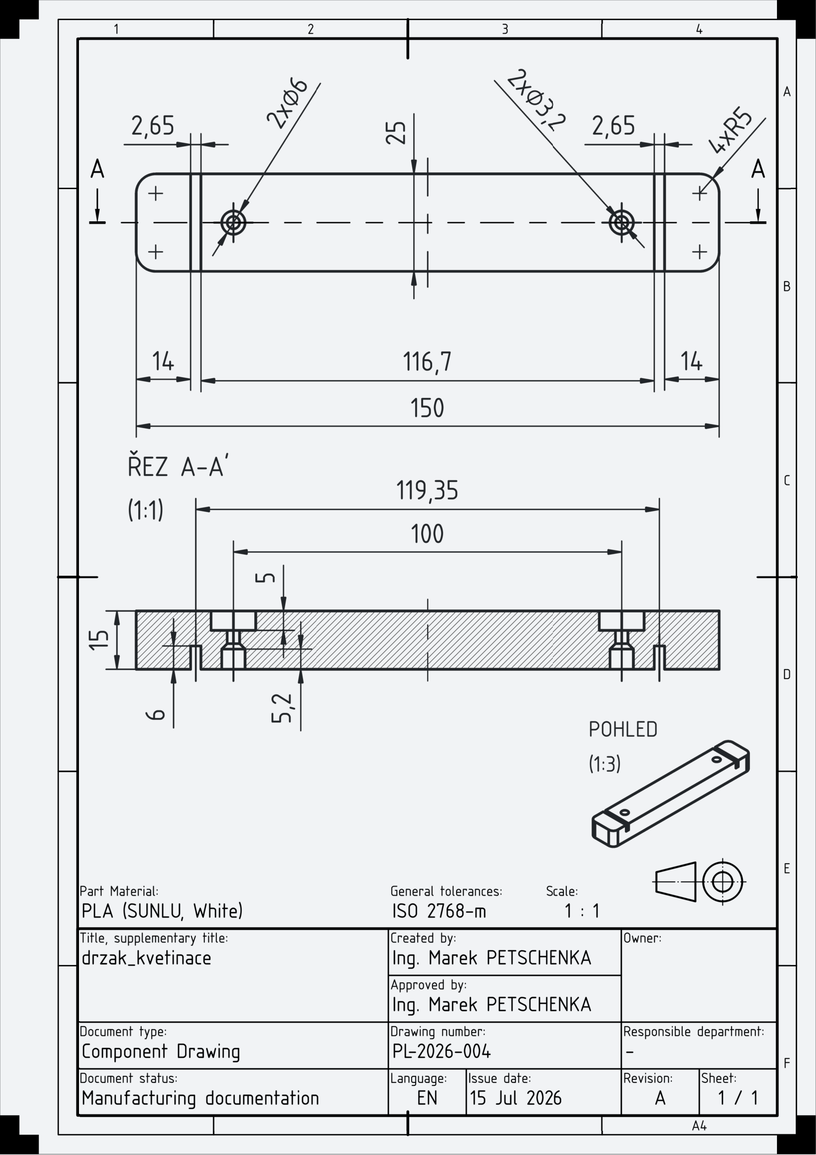 CAD konstrukce ukázka 4 — technický výkres